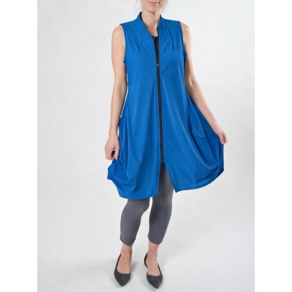 Porto SF Vest Tunic Mini Dress Tristan‎ Full Zip Light Weight Lagenlook Blue 4US
